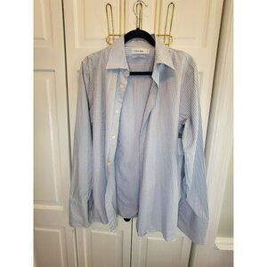 Calvin Klein Modern Fit Blue/White Striped  Shirt French Cuff M Old Money Preppy
